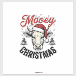 Pegatina Navidad Mooey Vaca Sombrero de Santa Grabado Antig