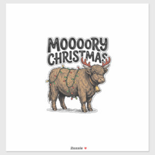 Pegatina Navidad Moooory Vaca Highland Grabado Vintage T