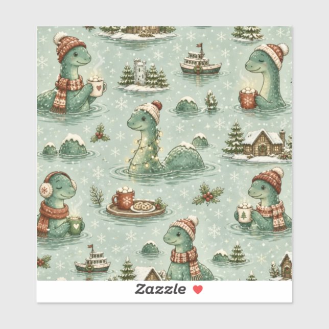 Pegatina Navidad Nessie Monstruo del Lago Ness Acogedores C (Hoja)