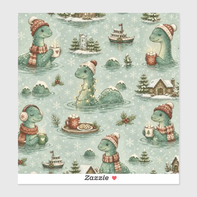 Pegatina Navidad Nessie Monstruo del Lago Ness Acogedores C (Hoja)