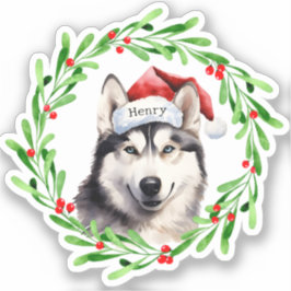 Pegatina Navidad Perro Siberian Husky Santa Hat vacaciones