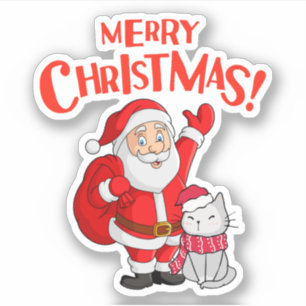 Pegatina Navidad Santa Merry ilustrada en blanco