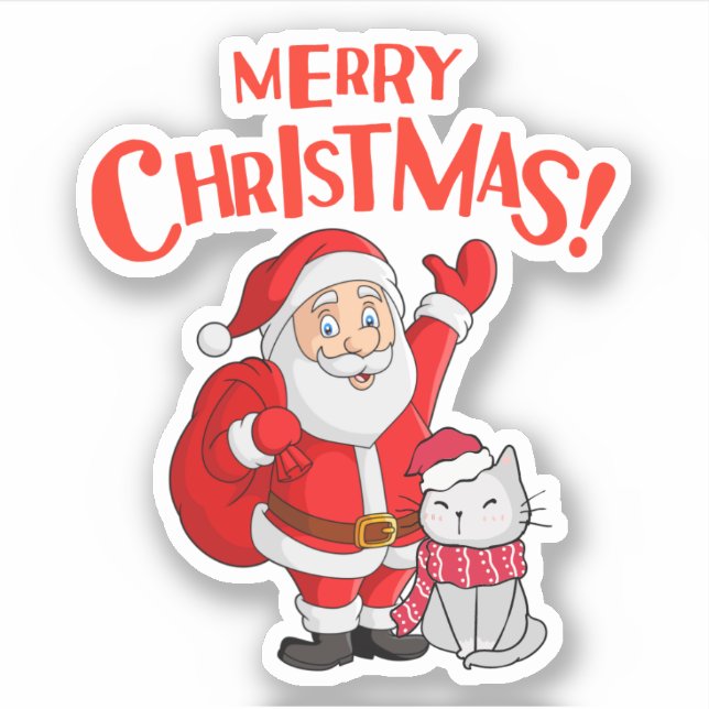 Pegatina Navidad Santa Merry ilustrada en blanco (Anverso)