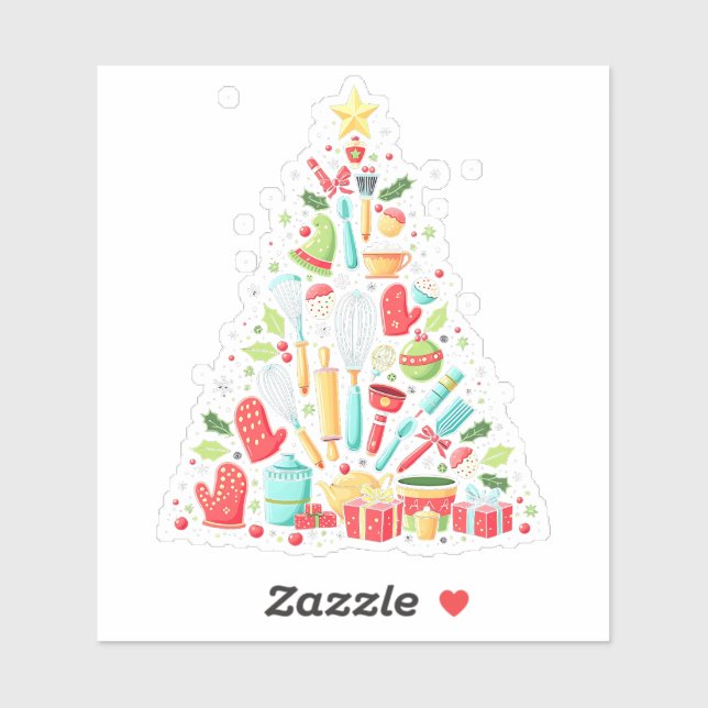 Pegatina Navidad Tree Baking Chef Cook Xmas (Hoja)