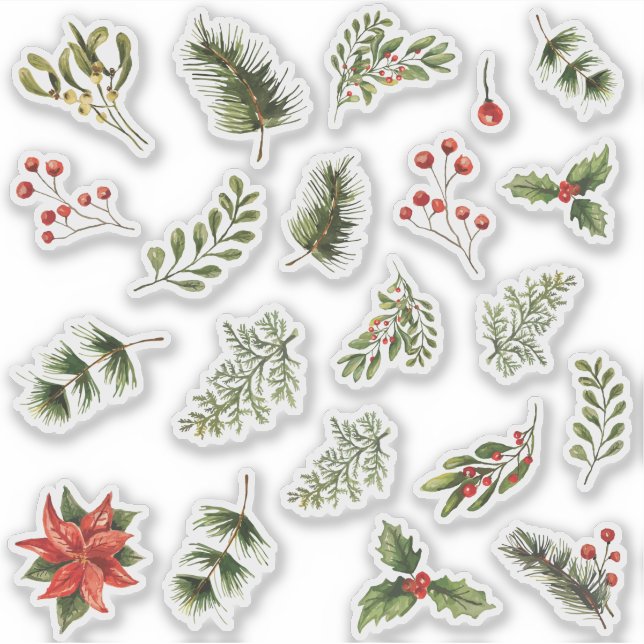 Pegatina Navidades acuarelas Floral Red Berries (Anverso)