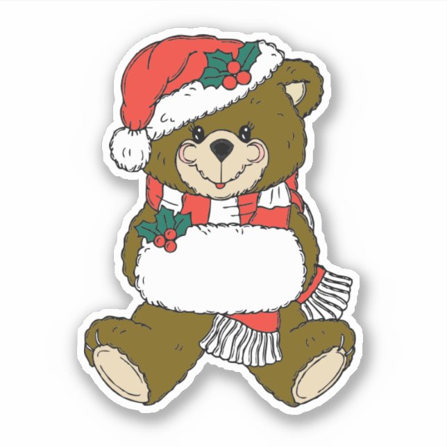 Pegatina Navidades Arte Animal Santa Teddy Bear (Anverso)