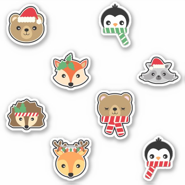 Pegatina Navidades Bears Penguins Fox Racoon Lion Deer (Anverso)