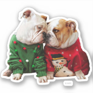 Pegatina Navidades Bulldoges en suéter