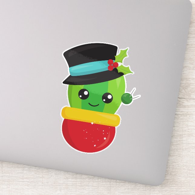 Pegatina Navidades Cactus, Cute Cactus, Gorra, Mistletoe (Detalle)