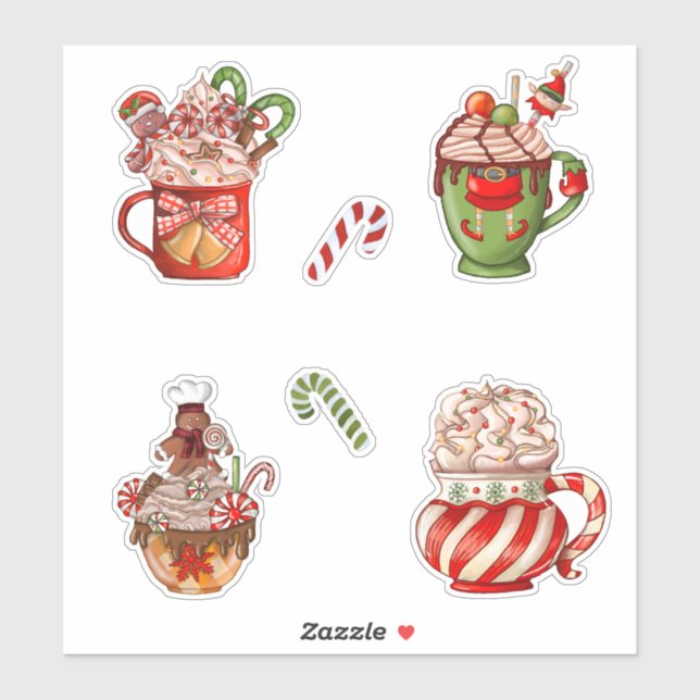 Pegatina Navidades café y crema batida en tazas (Hoja)
