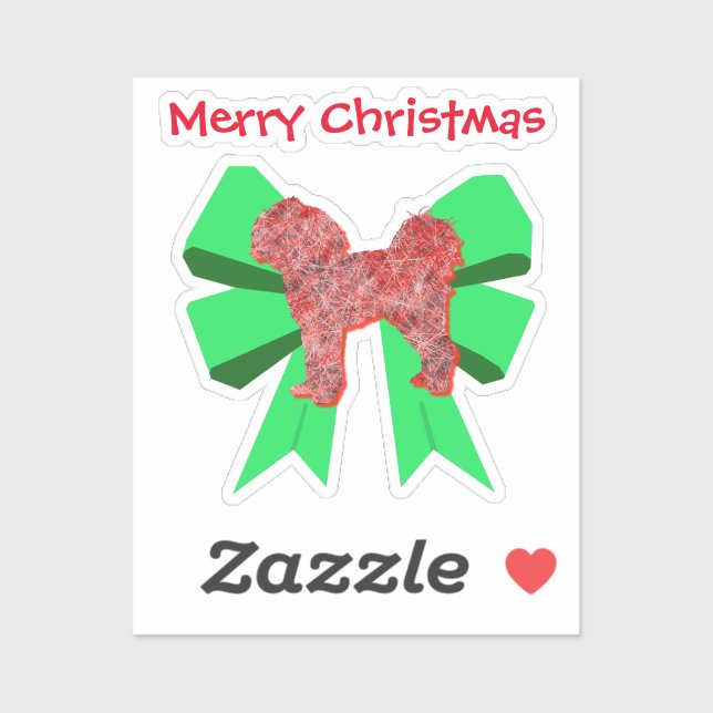 Pegatina Navidades Cavapoo Dog Silhouette Red & Green Bow (Hoja)