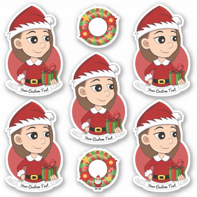 Pegatina Navidades chica con pelo castaño largo (Anverso)