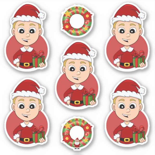 Pegatina Navidades cortos muchacho con pelo rubio (Anverso)
