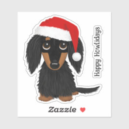 Pegatina Navidades Dachshund Santa de cabello negro y tan l