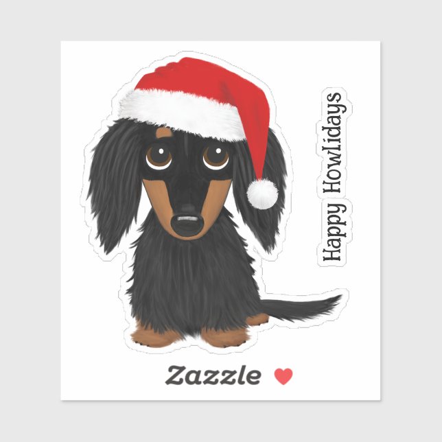 Pegatina Navidades Dachshund Santa de cabello negro y tan l (Hoja)