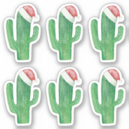 Pegatina Navidades de acuarela cactus. Papá Noel verde
