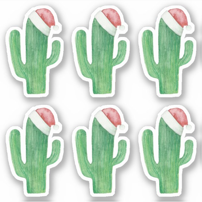 Pegatina Navidades de acuarela cactus. Papá Noel verde (Anverso)