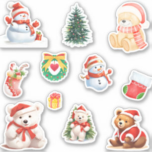 Pegatina Navidades de Bear Santa de invierno blanco de invi