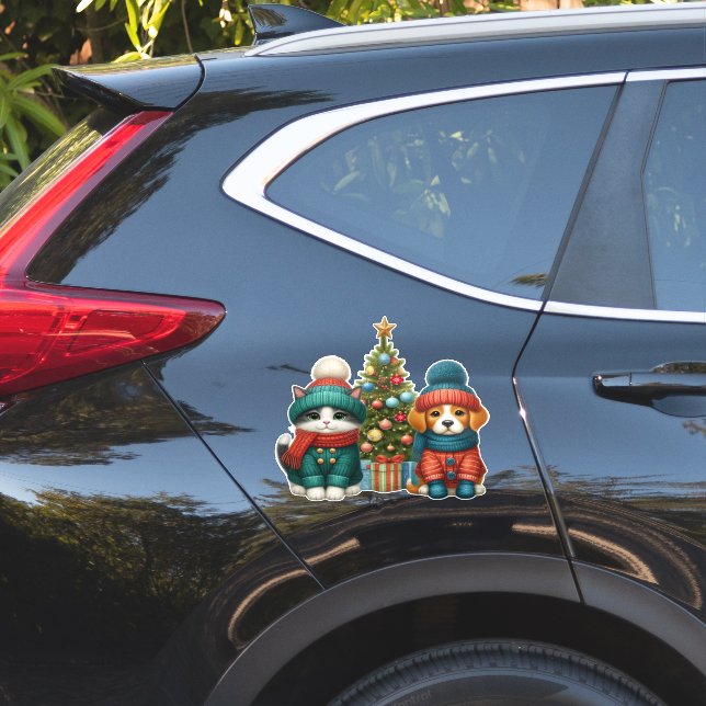 Pegatina Navidades de cachorro y gatito (Lado del coche)