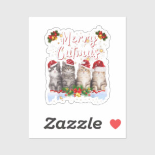 Pegatina Navidades de gato Santa Hat Graciosa Feliz Navidad