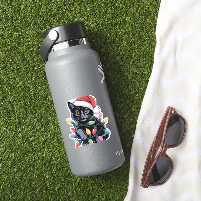 Pegatina Navidades de gatos negros iluminan a curioso amant (HydroFlask Insitu)