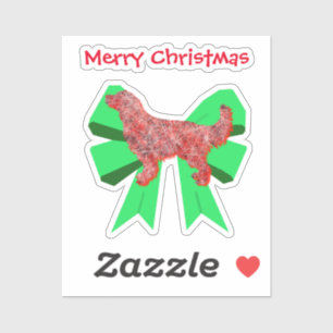 Pegatina Navidades de Golden Retriever Dog Red & Green Bow