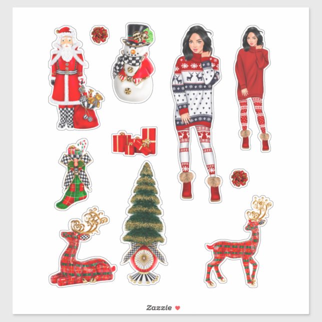 Pegatina Navidades de invierno Sweater Cute Xmas Pajamas (Hoja)