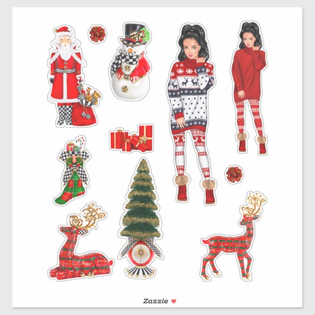 Pegatina Navidades de invierno Sweater Cute Xmas Pajamas (Hoja)