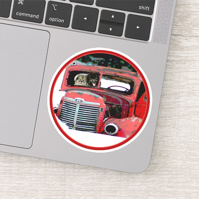 Pegatina Navidades de Keeshond Viejo Camión Pintando Arte D (Detalle)