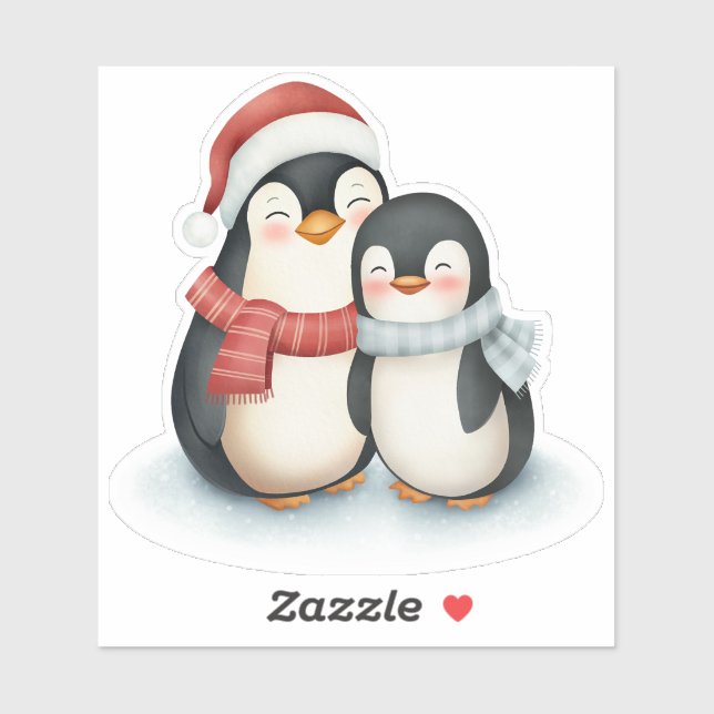 Pegatina Navidades de la familia Cute Penguin (Hoja)