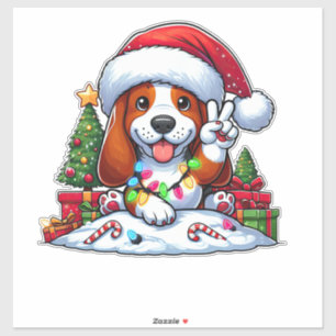 Pegatina Navidades de la Mano de Paz Basset Hound iluminan 