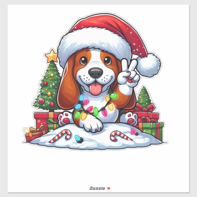 Pegatina Navidades de la Mano de Paz Basset Hound iluminan  (Hoja)