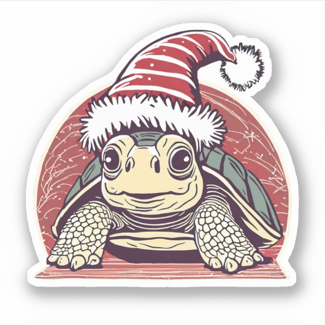 Pegatina Navidades de la tortuga Santa Hat Vinyl (Anverso)
