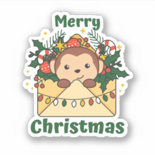 Pegatina Navidades de mono carta animales de invierno monos