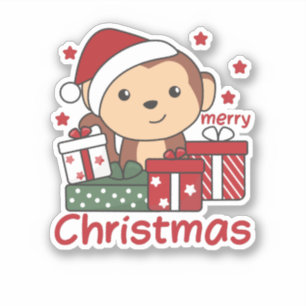 Pegatina Navidades de monos dan a los animales de invierno 