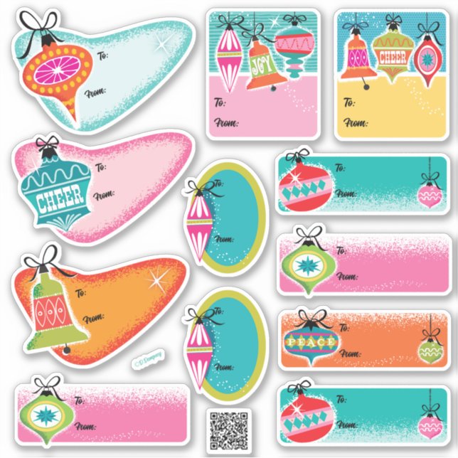 Pegatina Navidades de ornamentos modernos de mediados del s (Anverso)