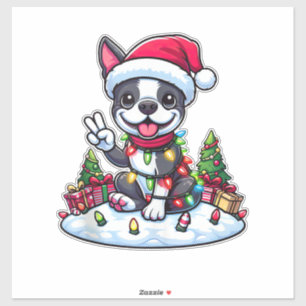 Pegatina Navidades de Peace Hand Boston Terrier iluminan a 