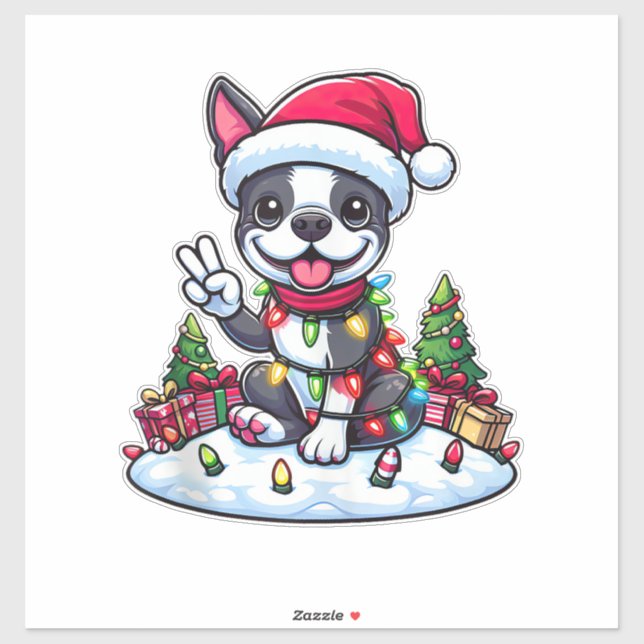 Pegatina Navidades de Peace Hand Boston Terrier iluminan a  (Hoja)