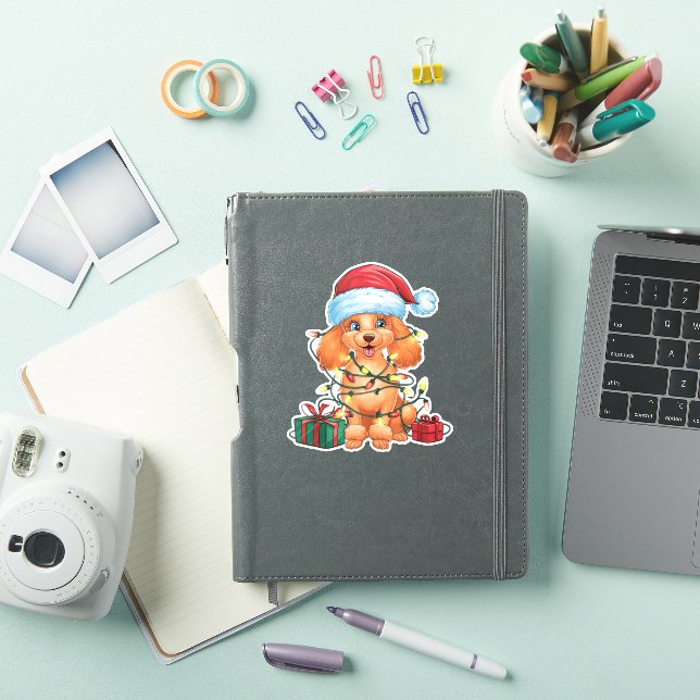 Pegatina Navidades de perro caniche de Santa Hat iluminando (Funda para iPad)