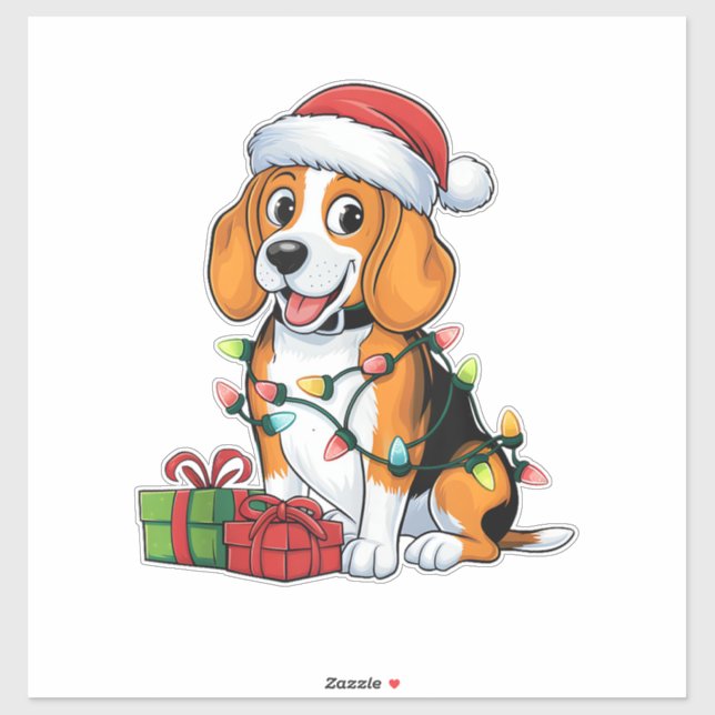 Pegatina Navidades de Perros de Santa Hat Beagle (Hoja)