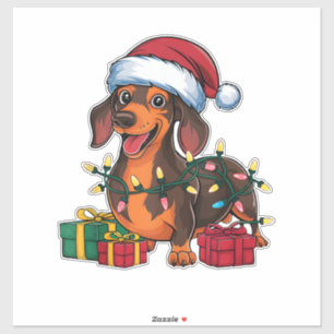 Pegatina Navidades de perros de Santa Hat Dachshund que ilu