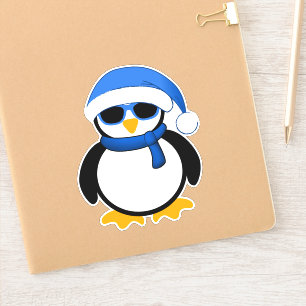 Pegatina Navidades de pingüino fresco y fresco, sombrero de