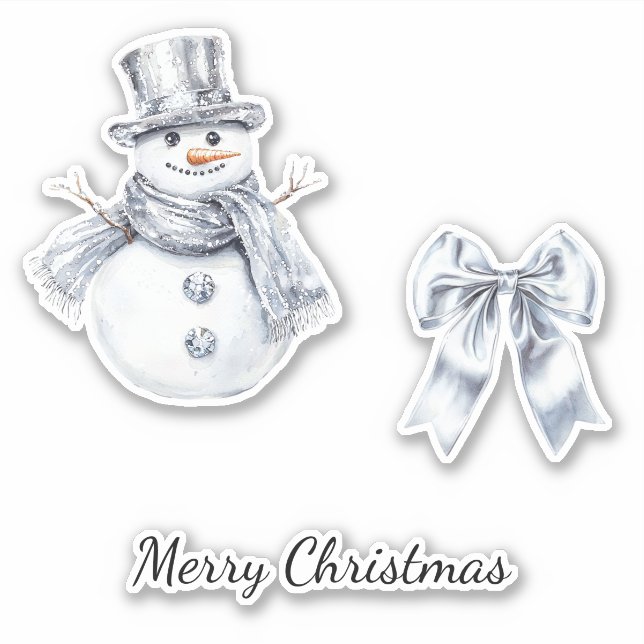 Pegatina Navidades de Silver Snowman Bow (Anverso)