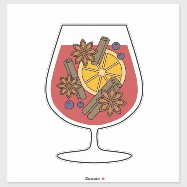 Pegatina Navidades de vacaciones vino tinto molido cóctel p (Hoja)