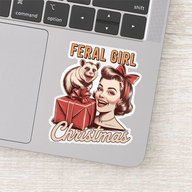 Pegatina Navidades del Chica Feral Opossum Xmas Trashy Retr (Detalle)