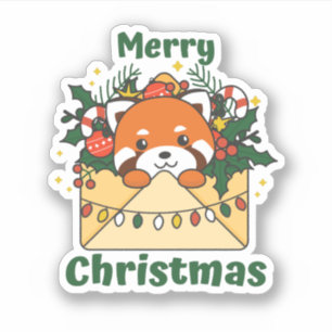 Pegatina Navidades del Panda Rojo Carta Animales De Inviern