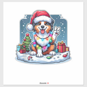 Pegatina Navidades del Pastor Australiano de la Mano de la 