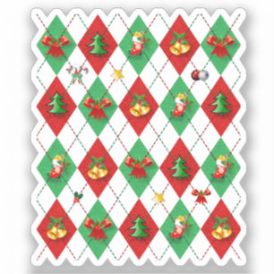 Pegatina Navidades del Patrón Argyle Rojo y Verde