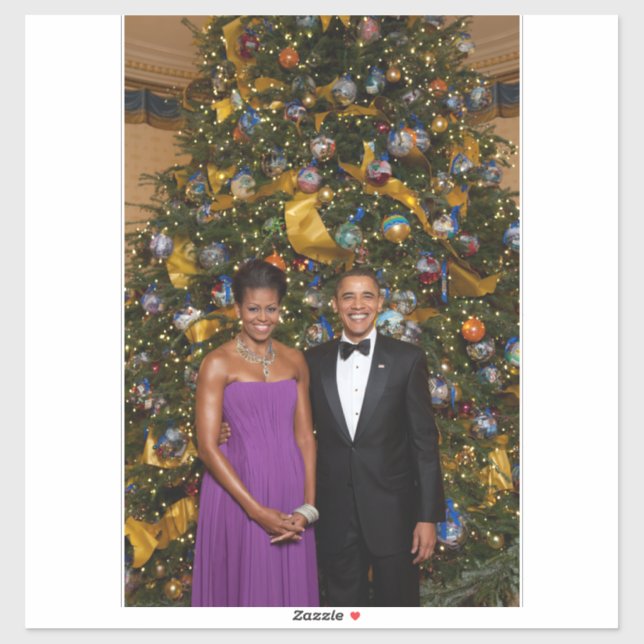 Pegatina Navidades del presidente Barack Obama y Michelle (Hoja)