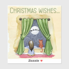 Pegatina Navidades desean navidades infantiles y gatos gato